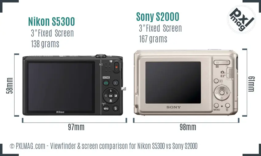 Nikon S5300 vs Sony S2000 Screen and Viewfinder comparison