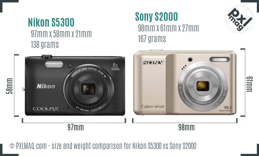Nikon S5300 vs Sony S2000 size comparison