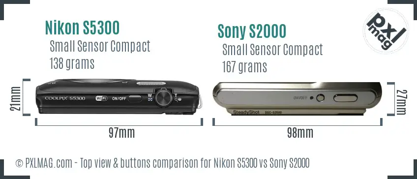 Nikon S5300 vs Sony S2000 top view buttons comparison