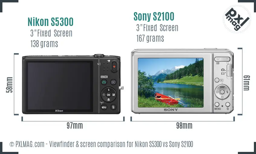 Nikon S5300 vs Sony S2100 Screen and Viewfinder comparison