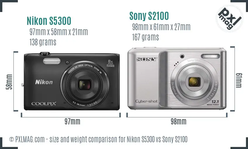 Nikon S5300 vs Sony S2100 size comparison