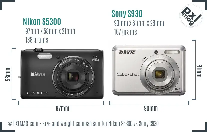 Nikon S5300 vs Sony S930 size comparison
