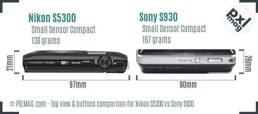 Nikon S5300 vs Sony S930 top view buttons comparison