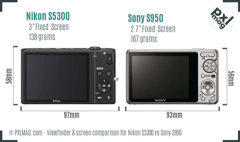 Nikon S5300 vs Sony S950 Screen and Viewfinder comparison