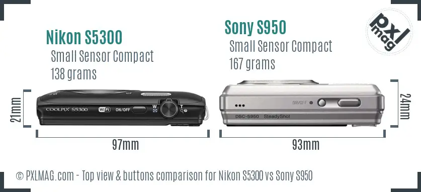 Nikon S5300 vs Sony S950 top view buttons comparison