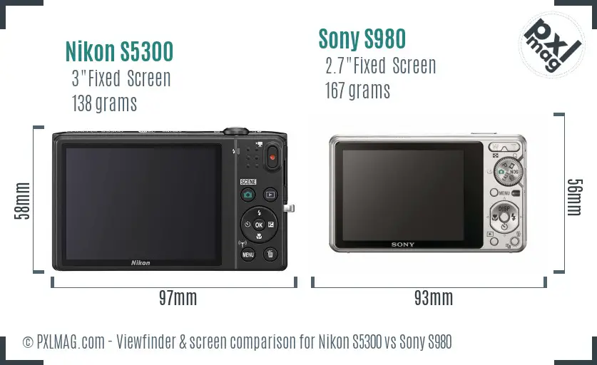 Nikon S5300 vs Sony S980 Screen and Viewfinder comparison