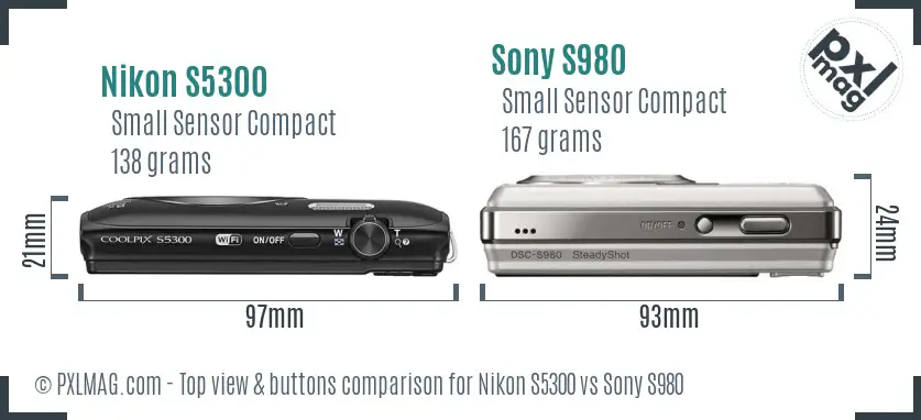 Nikon S5300 vs Sony S980 top view buttons comparison