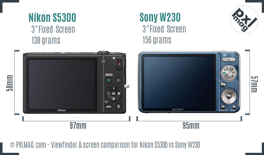 Nikon S5300 vs Sony W230 Screen and Viewfinder comparison