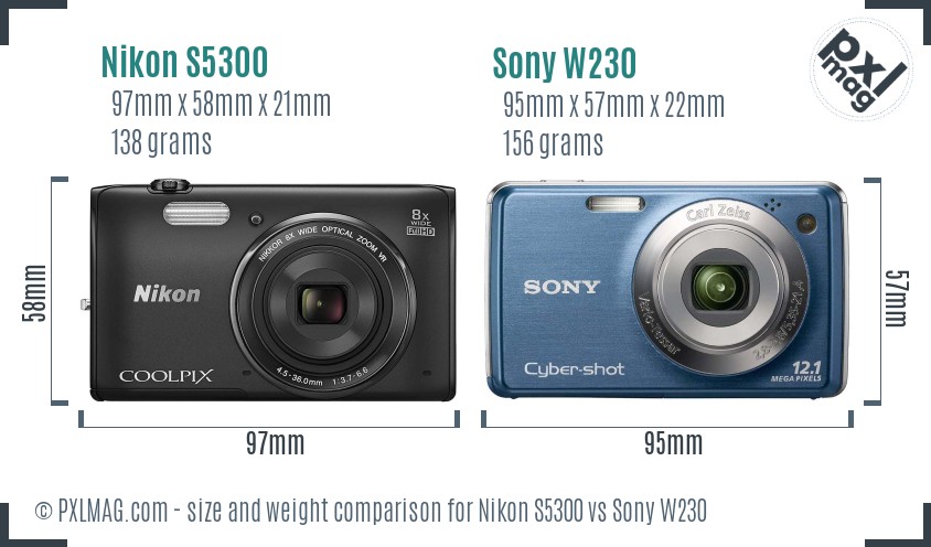 Nikon S5300 vs Sony W230 size comparison