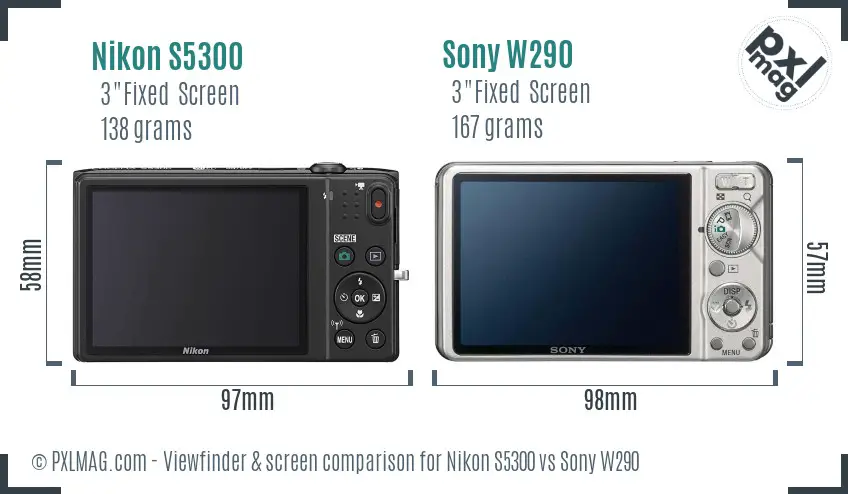 Nikon S5300 vs Sony W290 Screen and Viewfinder comparison Nikon S5300 vs Sony W290 Screen and Viewfinder comparison