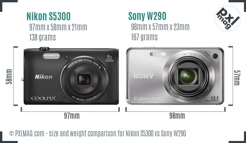 Nikon S5300 vs Sony W290 size comparison Nikon S5300 vs Sony W290 size comparison