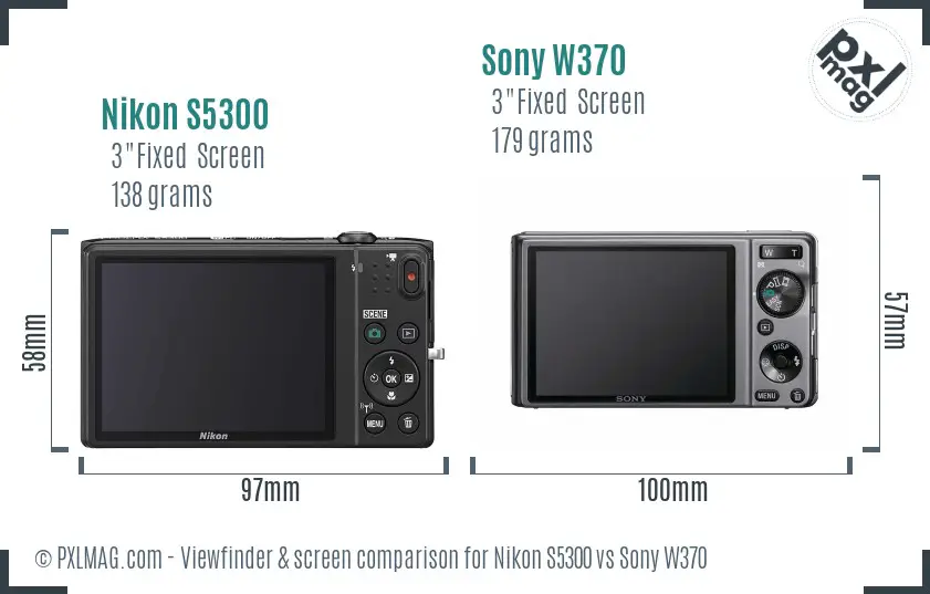 Nikon S5300 vs Sony W370 Screen and Viewfinder comparison