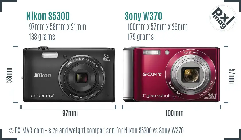 Nikon S5300 vs Sony W370 size comparison