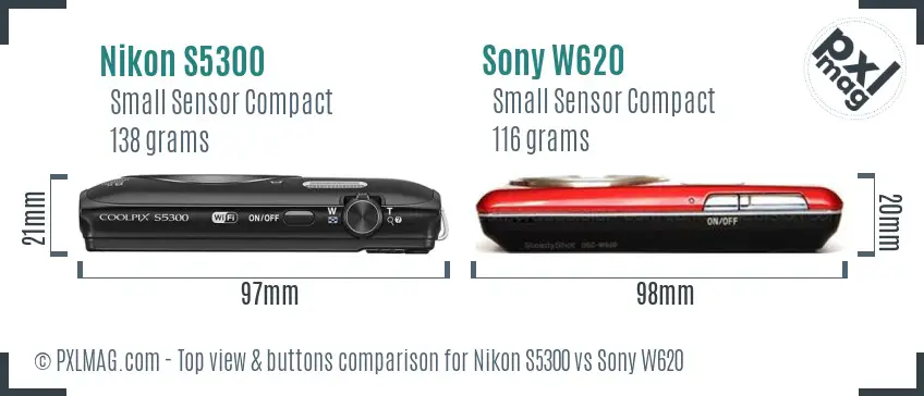Nikon S5300 vs Sony W620 top view buttons comparison