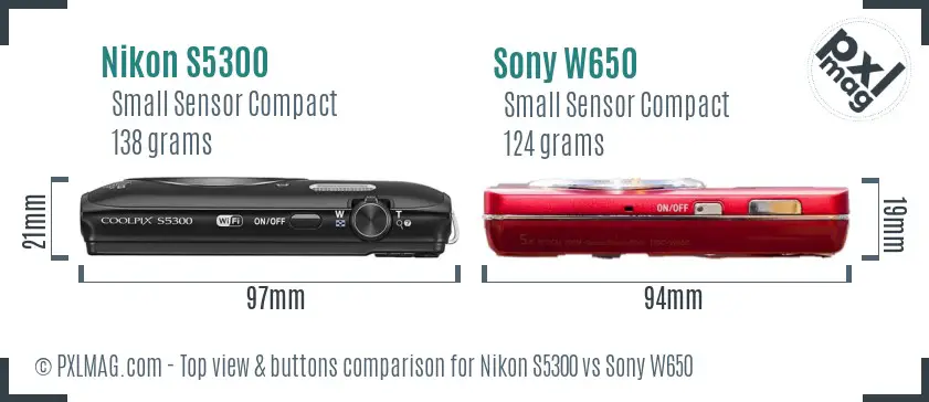 Nikon S5300 vs Sony W650 top view buttons comparison Nikon S5300 vs Sony W650 top view buttons comparison