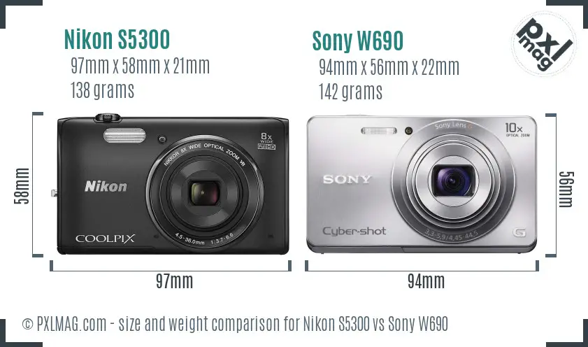 Nikon S5300 vs Sony W690 size comparison