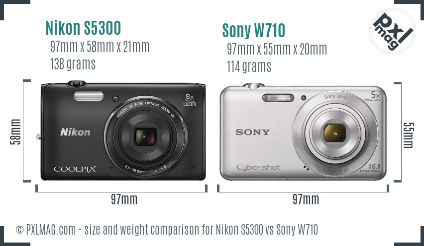 Nikon S5300 vs Sony W710 size comparison