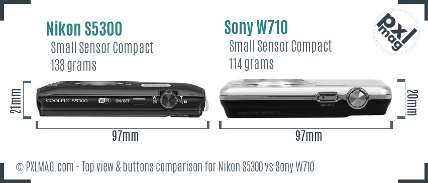 Nikon S5300 vs Sony W710 top view buttons comparison