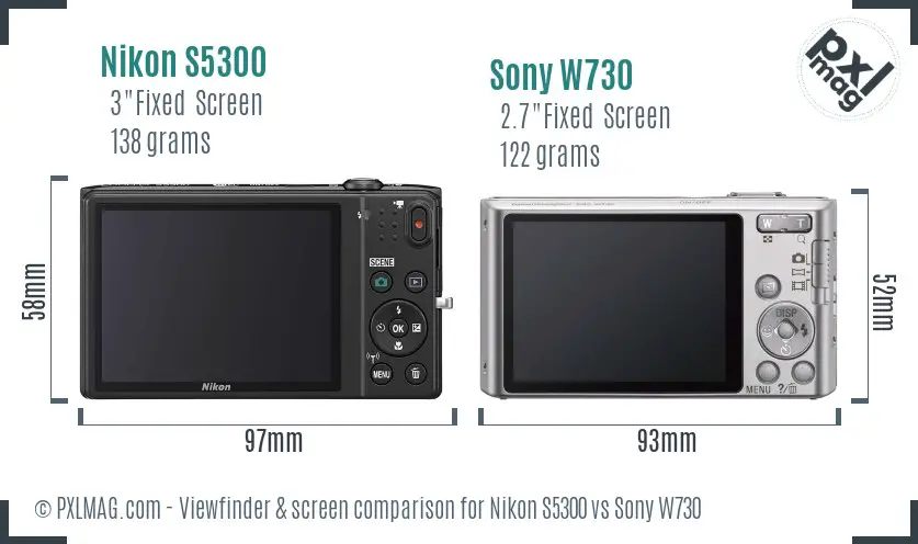 Nikon S5300 vs Sony W730 Screen and Viewfinder comparison