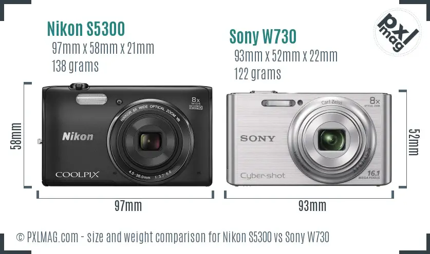 Nikon S5300 vs Sony W730 size comparison