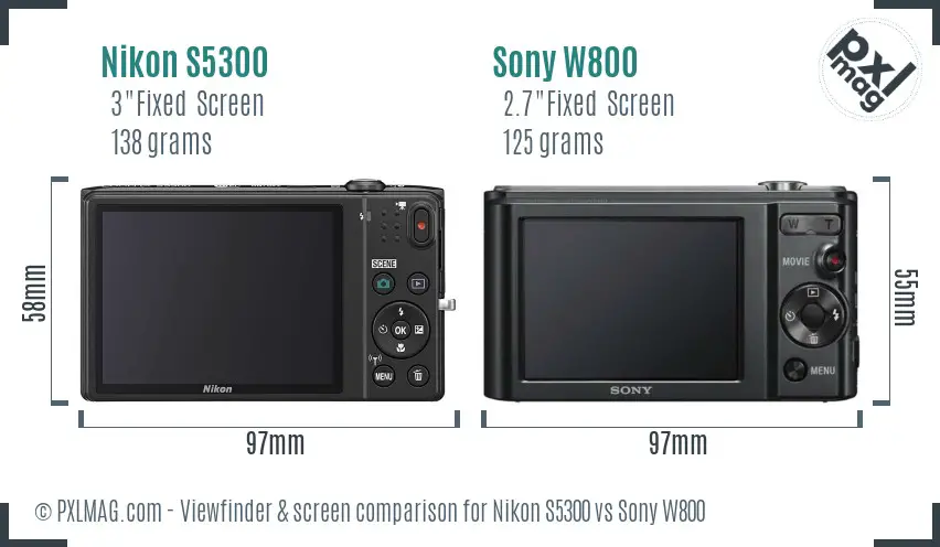Nikon S5300 vs Sony W800 Screen and Viewfinder comparison