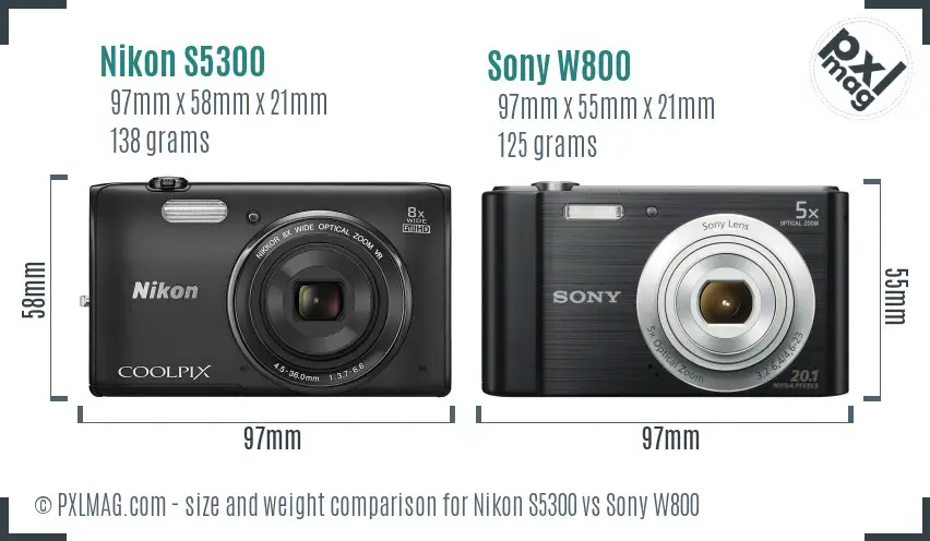 Nikon S5300 vs Sony W800 size comparison