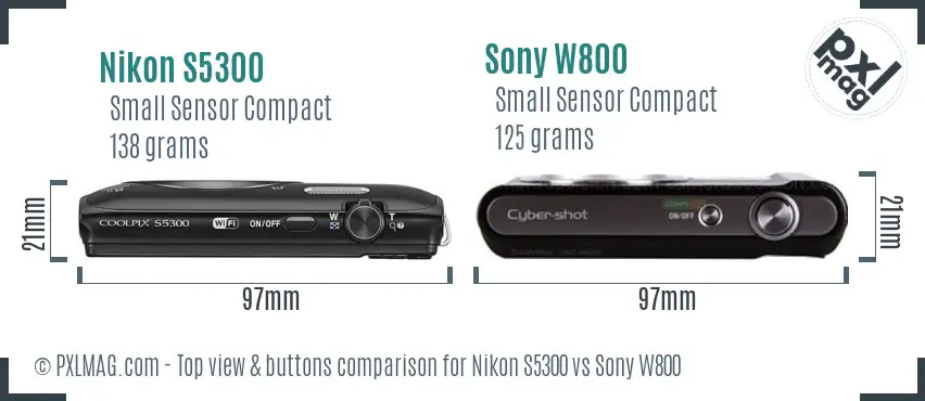 Nikon S5300 vs Sony W800 top view buttons comparison