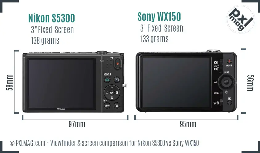 Nikon S5300 vs Sony WX150 Screen and Viewfinder comparison