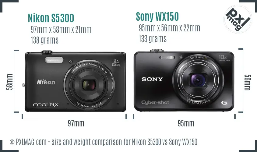 Nikon S5300 vs Sony WX150 size comparison