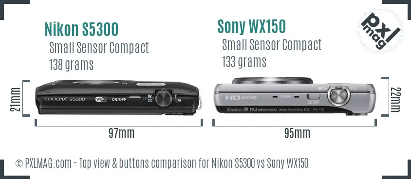 Nikon S5300 vs Sony WX150 top view buttons comparison