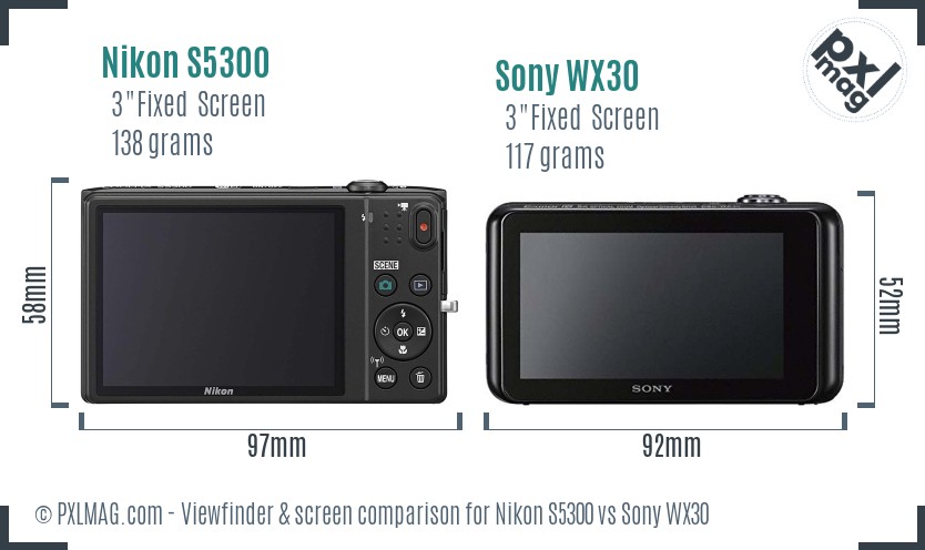 Nikon S5300 vs Sony WX30 Screen and Viewfinder comparison