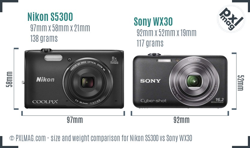 Nikon S5300 vs Sony WX30 size comparison Nikon S5300 vs Sony WX30 size comparison