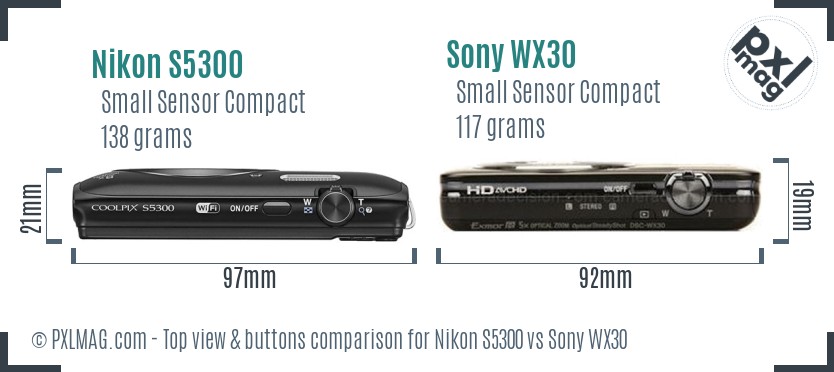 Nikon S5300 vs Sony WX30 top view buttons comparison
