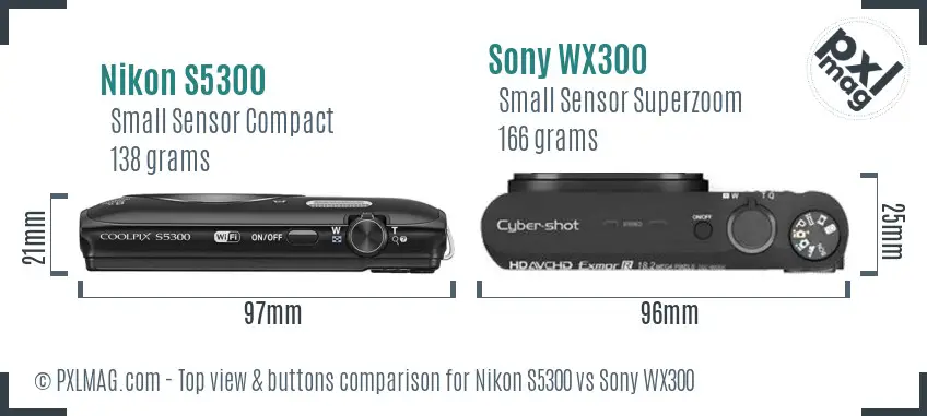 Nikon S5300 vs Sony WX300 top view buttons comparison Nikon S5300 vs Sony WX300 top view buttons comparison