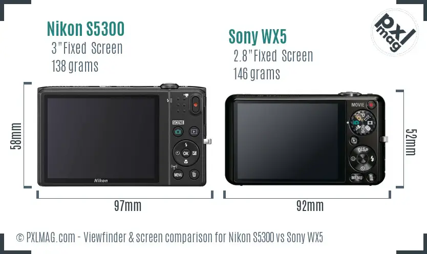 Nikon S5300 vs Sony WX5 Screen and Viewfinder comparison