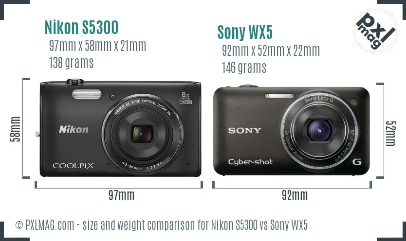 Nikon S5300 vs Sony WX5 size comparison