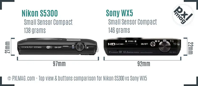 Nikon S5300 vs Sony WX5 top view buttons comparison