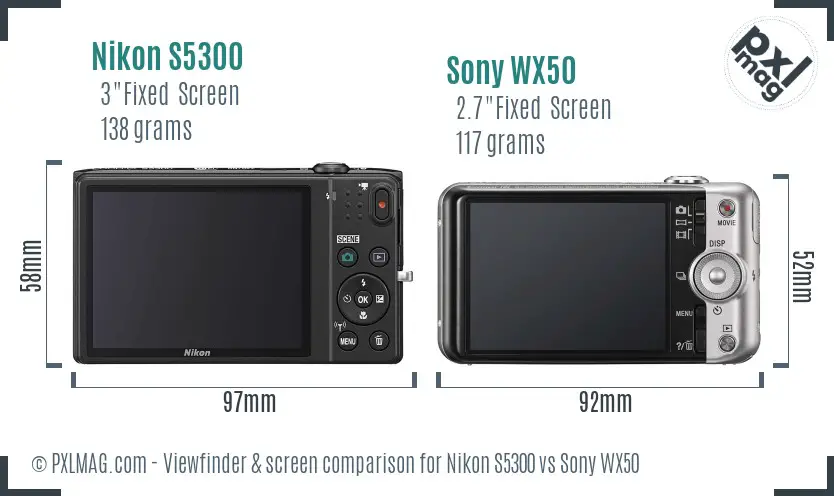 Nikon S5300 vs Sony WX50 Screen and Viewfinder comparison
