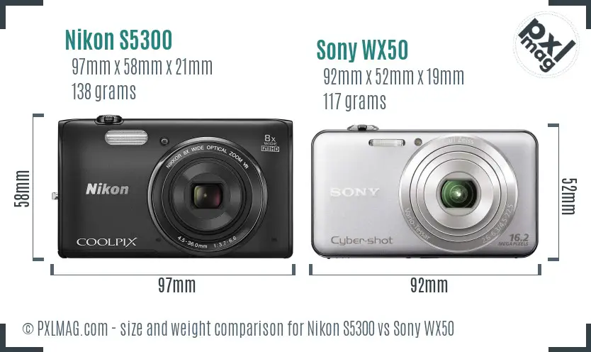 Nikon S5300 vs Sony WX50 size comparison