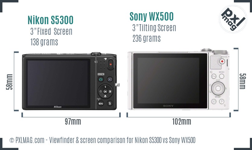 Nikon S5300 vs Sony WX500 Screen and Viewfinder comparison