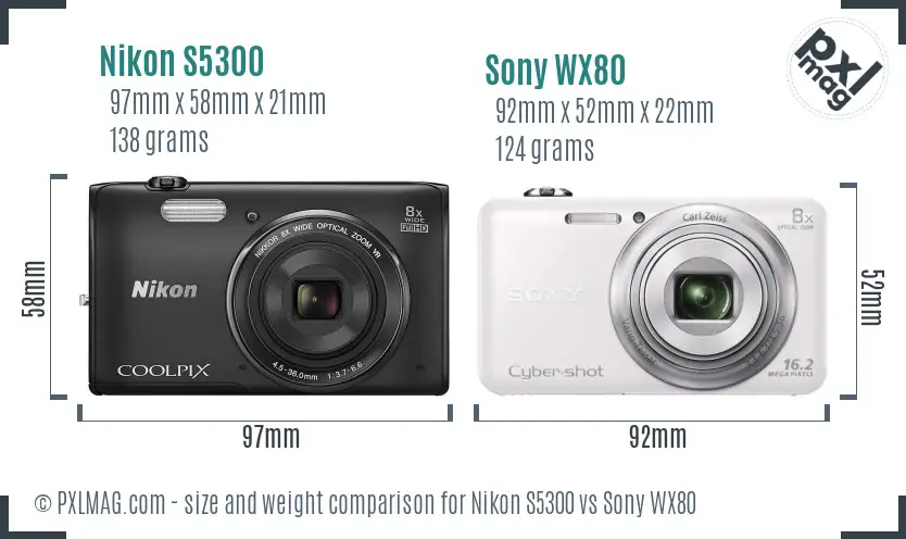 Nikon S5300 vs Sony WX80 size comparison Nikon S5300 vs Sony WX80 size comparison