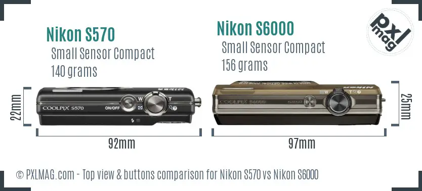 Nikon S570 vs Nikon S6000 top view buttons comparison