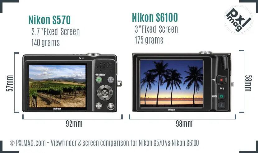 Nikon S570 vs Nikon S6100 Screen and Viewfinder comparison