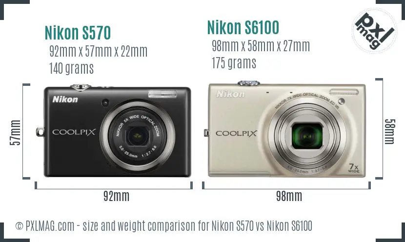 Nikon S570 vs Nikon S6100 size comparison