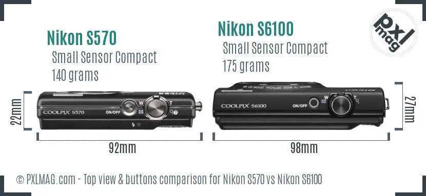 Nikon S570 vs Nikon S6100 top view buttons comparison