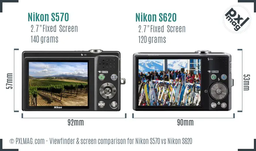 Nikon S570 vs Nikon S620 Screen and Viewfinder comparison