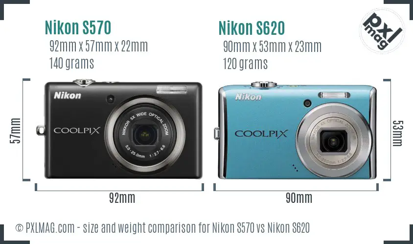 Nikon S570 vs Nikon S620 size comparison