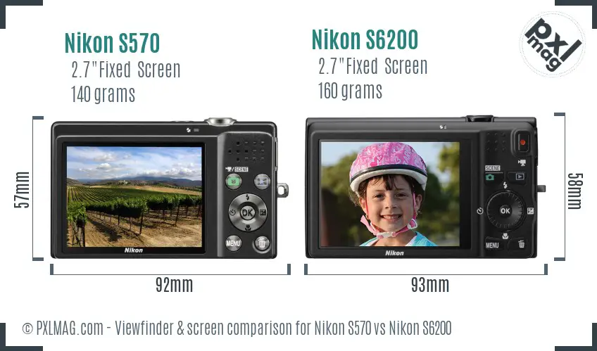 Nikon S570 vs Nikon S6200 Screen and Viewfinder comparison