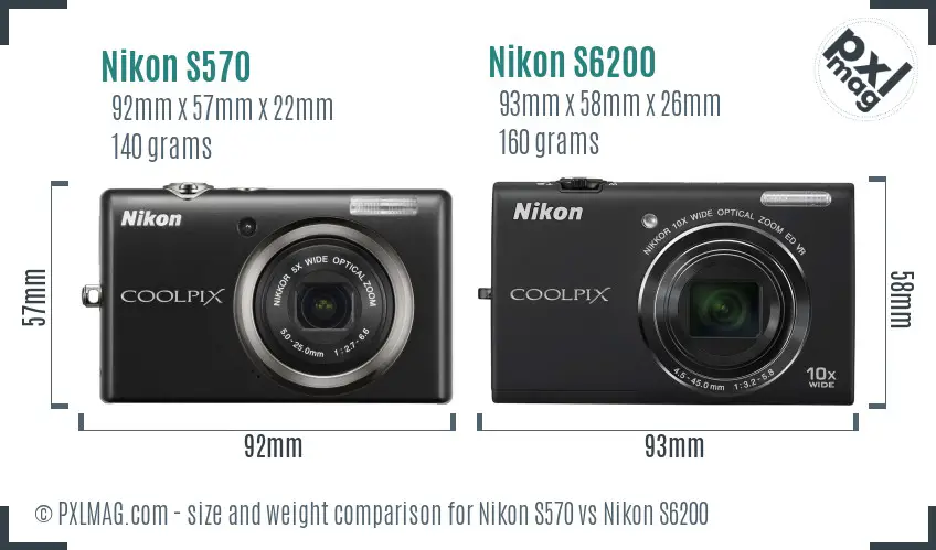 Nikon S570 vs Nikon S6200 size comparison
