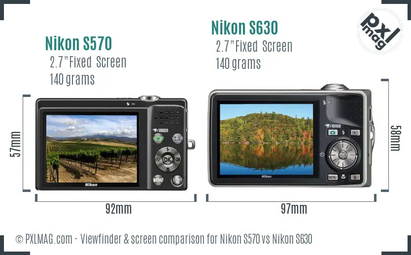 Nikon S570 vs Nikon S630 Screen and Viewfinder comparison